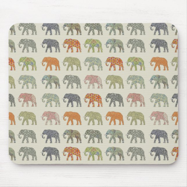Elefant Farbige Tier Muster Zeitgenössisch Mousepad (Vorne)