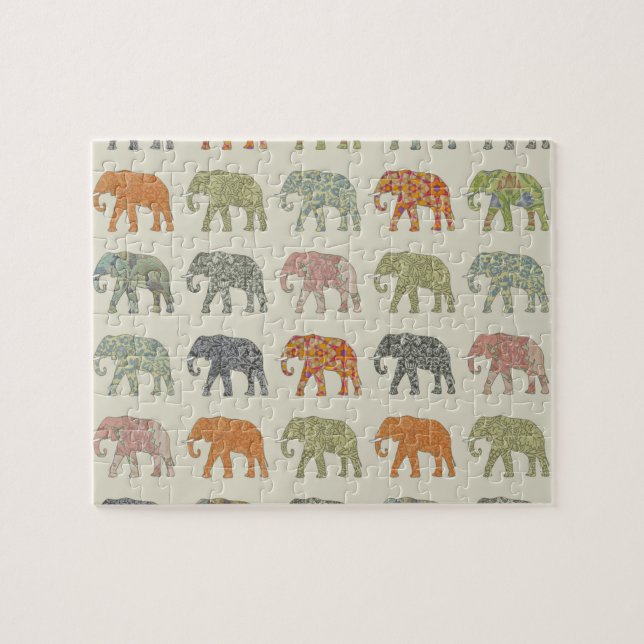 Elefant Farbige Tier Muster Zeitgenössisch Puzzle (Horizontal)