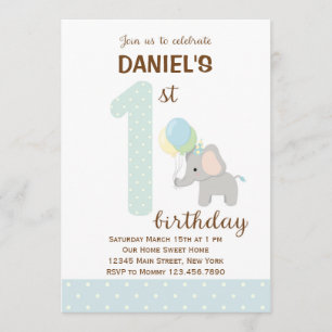 Elefant First Birthday Invitation (blau) Einladung