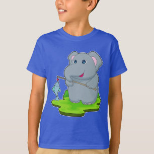 Elefant Fischer Angelrute Angeln T-Shirt