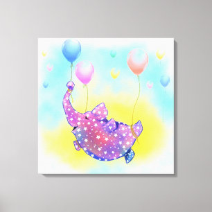 Elefant fliegt mit Ballons Leinwanddruck