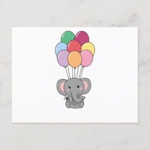 Elefant fliegt mit farbenfrohen Balloons auf Postkarte