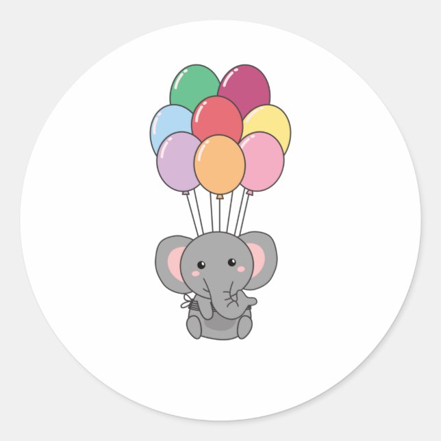 Elefant fliegt mit farbenfrohen Balloons auf Runder Aufkleber (Vorderseite)