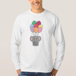 Elefant fliegt mit farbenfrohen Balloons auf T-Shirt