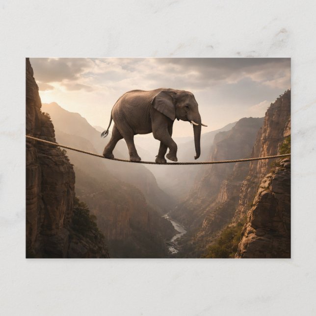 Elefant geht auf dem Seil Kunst Postkarte (Vorderseite)