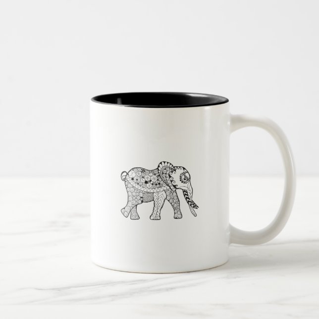Elefant-Gekritzel Zweifarbige Tasse (Rechts)