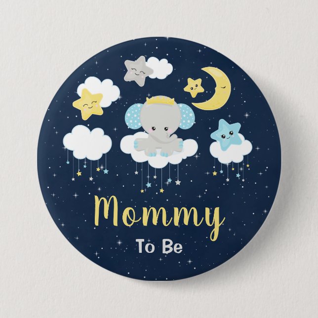 Elefant Gelb und Navy werdende Mutti Button (Vorderseite)