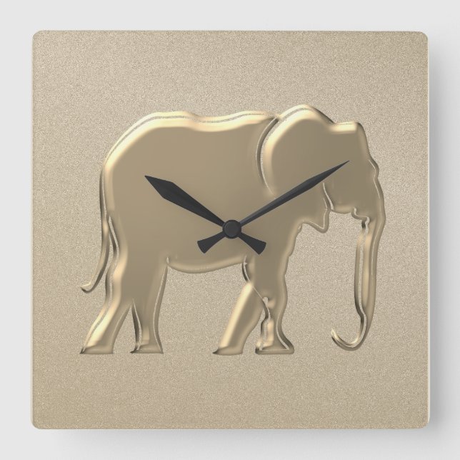 Elefant-goldene elegante Sandsteinchic-Silhouette Quadratische Wanduhr (Vorderseite)