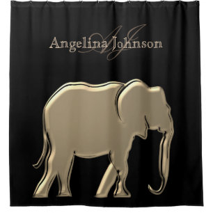 Elefant Goldenes Schwarzes Monogramm Elegant Luxur Duschvorhang