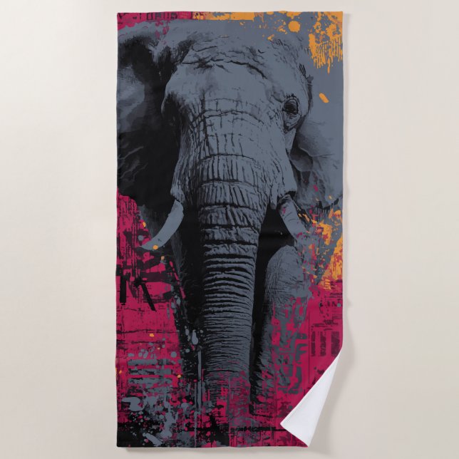 Elefant Graffiti Pop Art Portrait Strandtuch (Vorderseite)