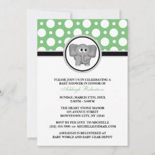 Elefant Green Polka Dot Baby Dusche Einladungen