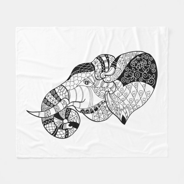 Elefant HauptZenstyle Gekritzel Fleecedecke (Vorderseite (Horizontal))