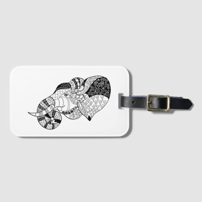 Elefant HauptZenstyle Gekritzel Gepäckanhänger (Vorderseite (Horizontal))