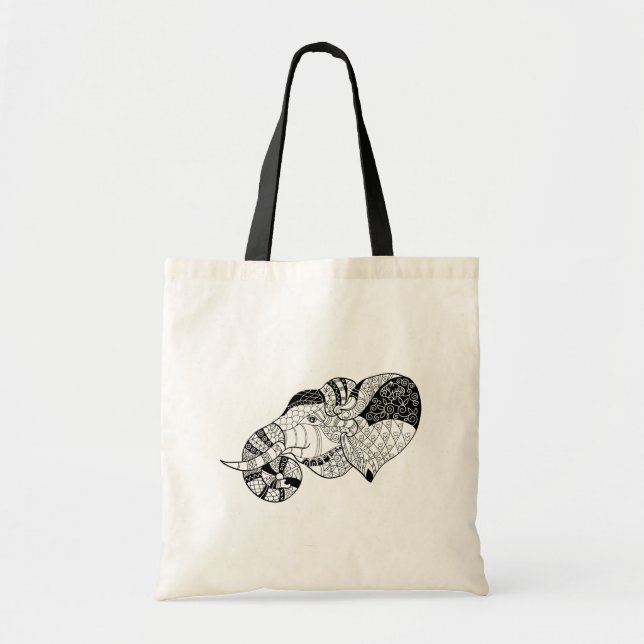 Elefant HauptZenstyle Gekritzel Tragetasche (Vorne)
