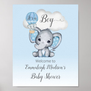 Elefant Heißluftballon Baby Junge Willkommensposte Poster