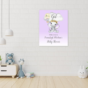 Elefant Heißluftballon Baby Mädchen Lila Willkomme Poster
