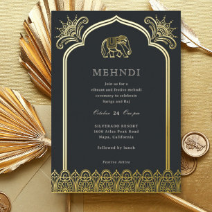 Elefant & Henna Design Muster Indische Mehndi Gold Folieneinladung