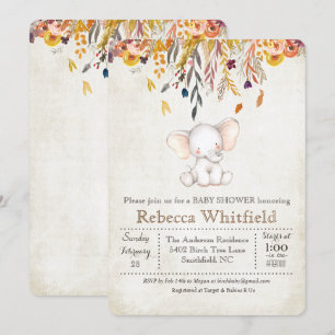 Elefant Herbst Kürbis Baby Shower Einladung
