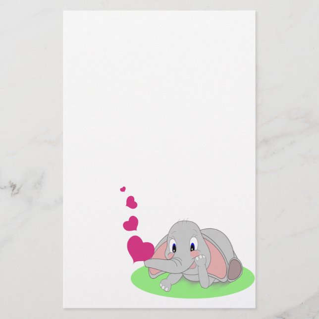 Elefant-Herzen Briefpapier (Vorderseite)
