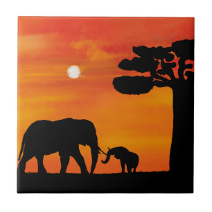 Elefant, ,Himmel ,Tiere ,Sonnenaufgang ,Natur ,Afr Fliese