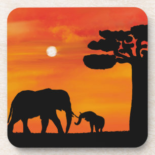 Elefant, ,Himmel ,Tiere ,Sonnenaufgang ,Natur ,Afr Getränkeuntersetzer