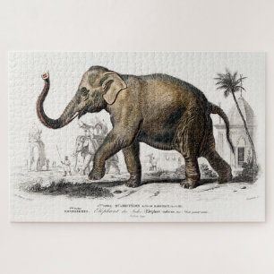 Elefant Illustration Vintage Kunst Druck Puzzle