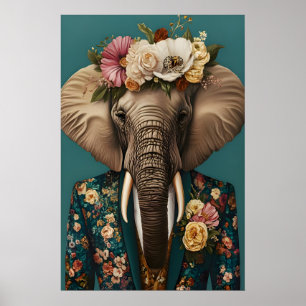 Elefant im Anzug Poster, Elefant Portrait Poster