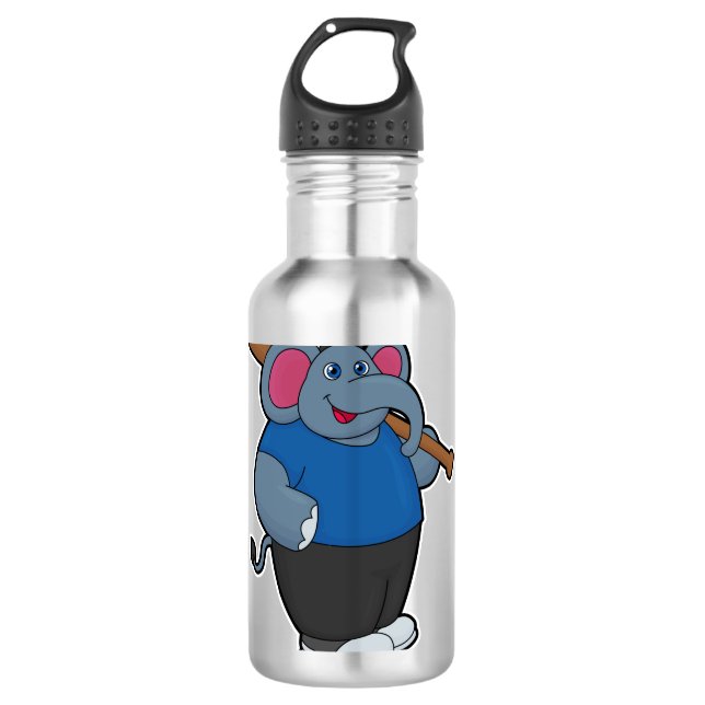 Elefant im Baseball mit Baseballschläger Edelstahlflasche (Vorderseite)