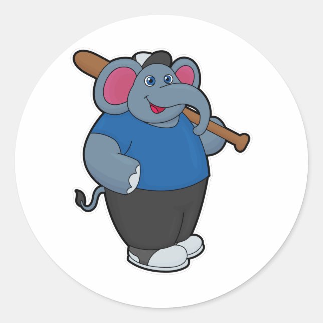 Elefant im Baseball mit Baseballschläger Runder Aufkleber (Vorderseite)