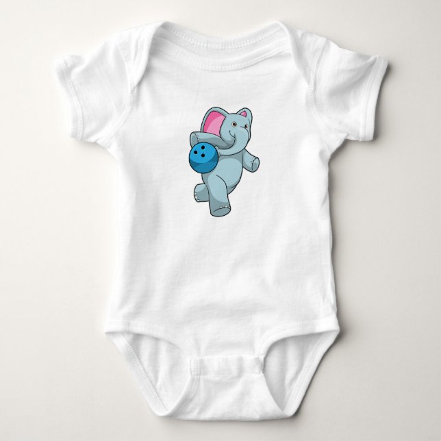 Elefant im Bowling mit Bowlingball Baby Strampler (Vorderseite)