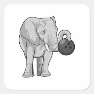 Elefant im Bowling mit Bowlingball Quadratischer Aufkleber