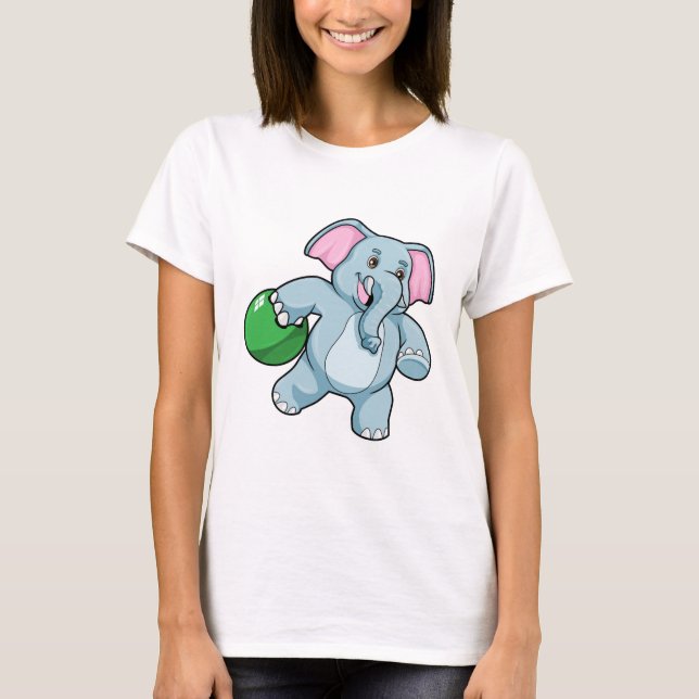 Elefant im Bowling mit Bowlingball T-Shirt (Vorderseite)