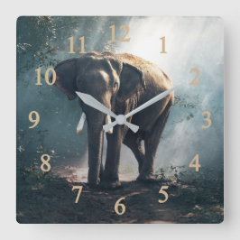 Elefant im Dschungel Quadratische Wanduhr