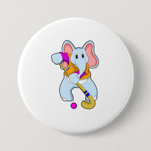 Elefant im Hockey mit Hockeyschläger Button