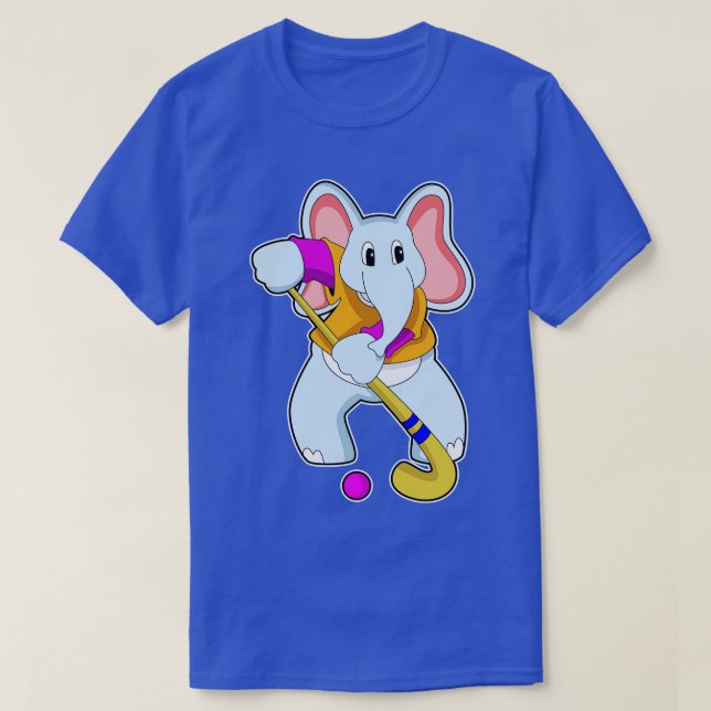 Elefant im Hockey mit Hockeyschläger T-Shirt (Design vorne)