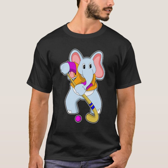 Elefant im Hockey mit Hockeyschläger T-Shirt (Vorderseite)