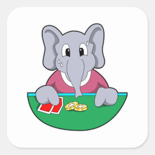 Elefant im Poker mit Karten Quadratischer Aufkleber