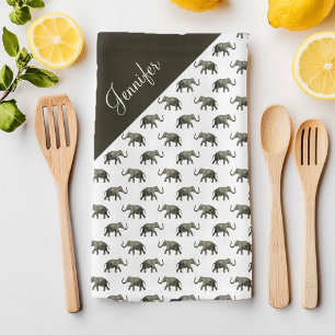 Elefant im Vintage-Look mit individuellem Namen Geschirrtuch
