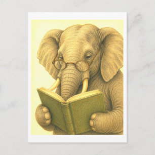 Elefant im Vintage-Stil beim Lesen Postkarte