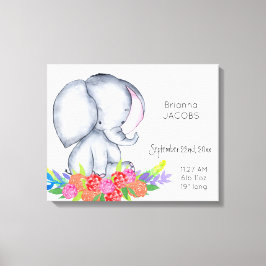Elefant in Blume Baby Girl Birth Record Stats Leinwanddruck