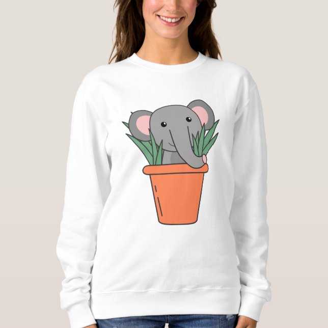 Elefant in Blumentop Funny Elephant Pflanze Sweatshirt (Vorderseite)