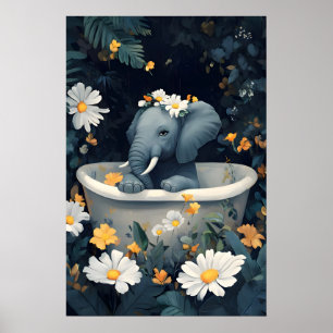Elefant in der Badewanne Poster, Lustiges Tierpost Poster