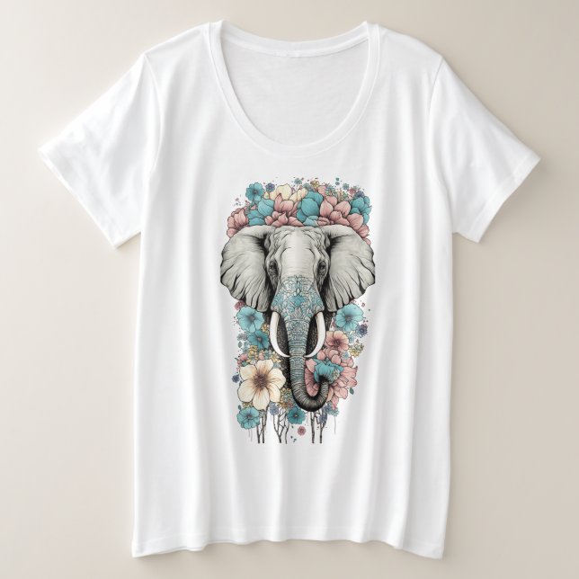 Elefant in der Blume Große Größe T-Shirt (Design vorne)