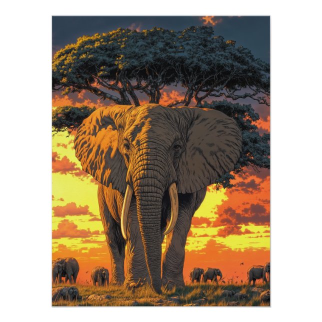 Elefant in der Savanna Poster (Vorderseite)