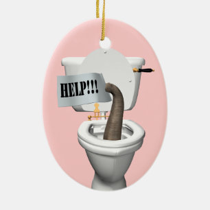 Elefant in der Toilette festgehalten Keramikornament