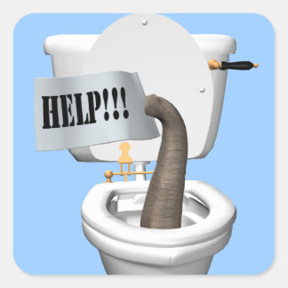 Elefant in der Toilette festgehalten Quadratischer Aufkleber