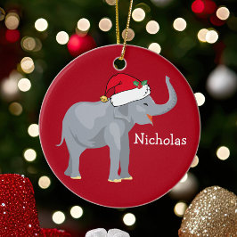 Elefant in der Weihnachtsmannmütze Niedliche Kids  Keramik Ornament