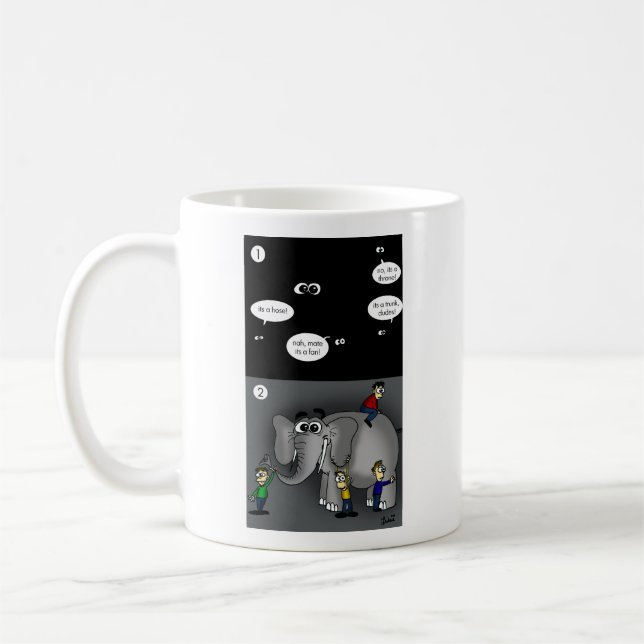 Elefant in einem dunklen Raum Tasse (Links)