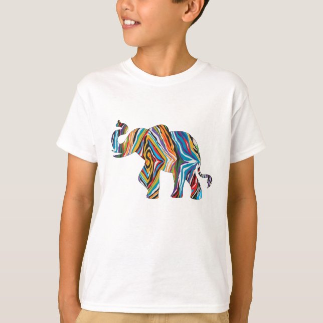 Elefant in einem psychedelischen Zebra-Muster T-Shirt (Vorderseite)