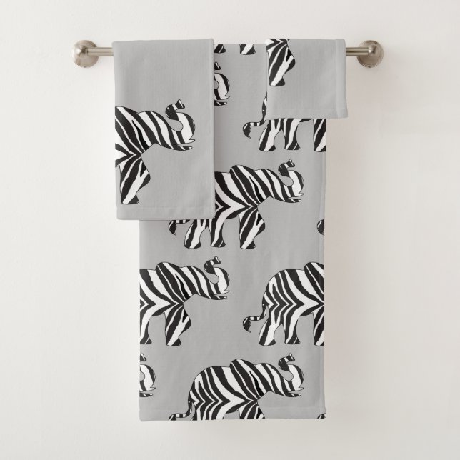 Elefant in einem Zebra-Muster Badhandtuch Set (Insitu)